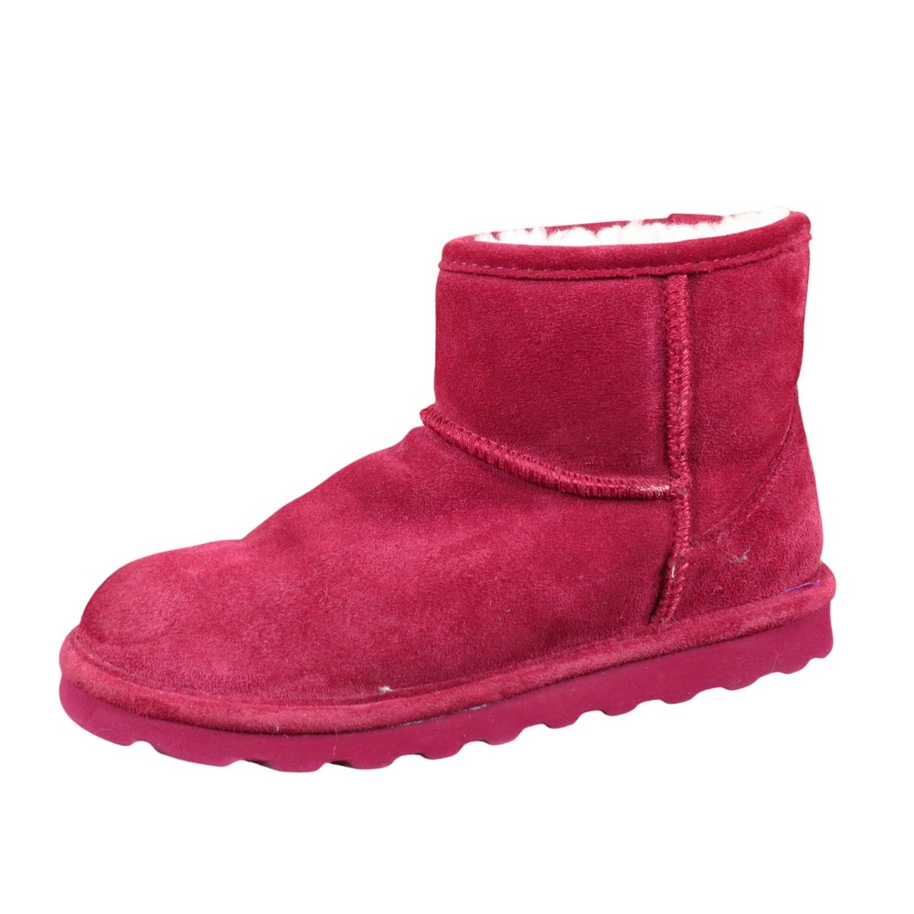 Bearpaw Alyssa Women Ankle Boot Size 8 Winter Warmth Wine Suede Sheepskin Lining
